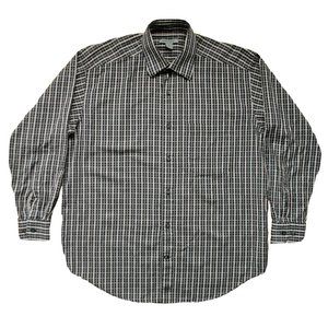 Men's Johnston & Murphy Jacquard Black Check Dress Shirt Size Medium Cotton